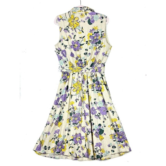 Liz Claiborne Floral Belted Dress Womens SZ 6 Fit & Flare Midi Sleeveless Linen - Picture 3 of 11